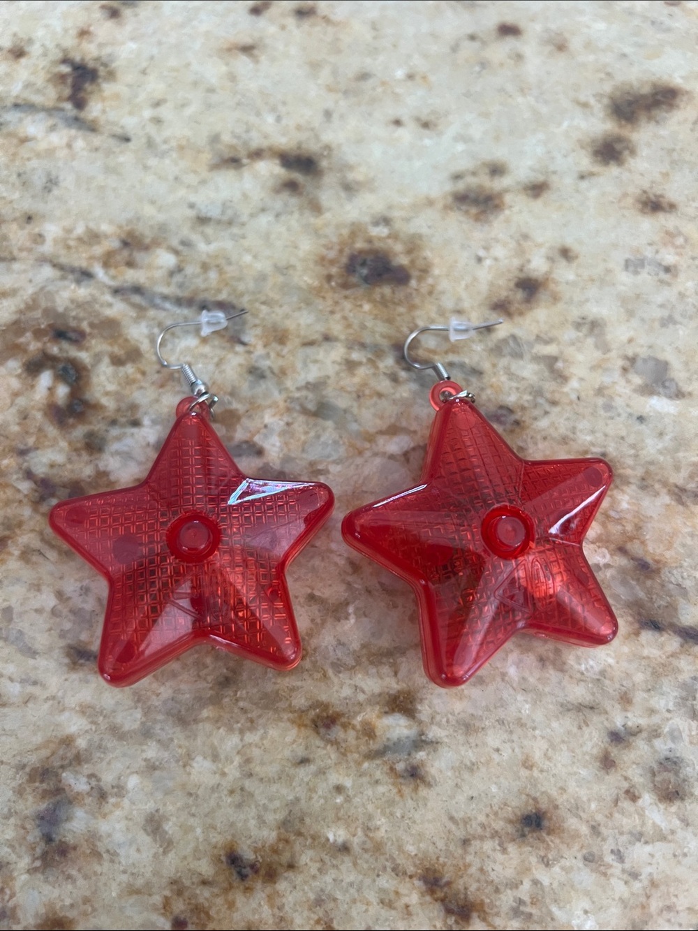Bright Red Star Dangle Earrings light up flashing patriotic 4th of July